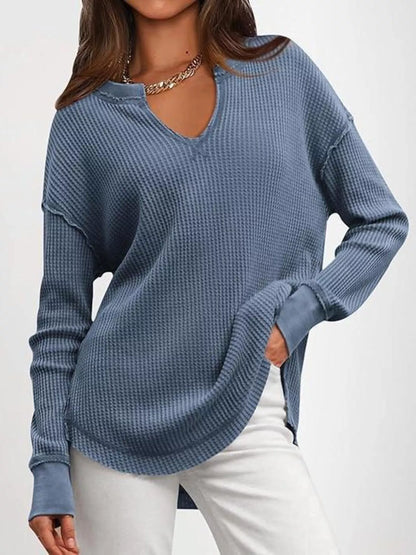 Waffle Knit Long Sleeve Sweatshirt Blue