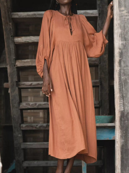 Tie Neck 3/4 Sleeve Midi Dress