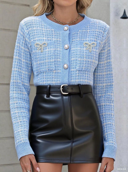 Bow Decor Button Up Cardigan