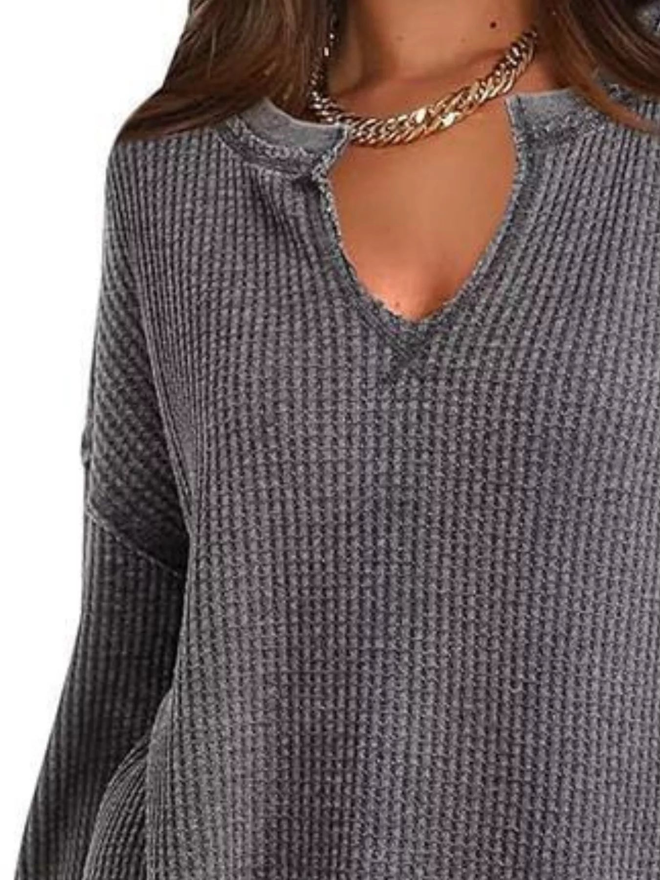 Waffle Knit Long Sleeve Sweatshirt