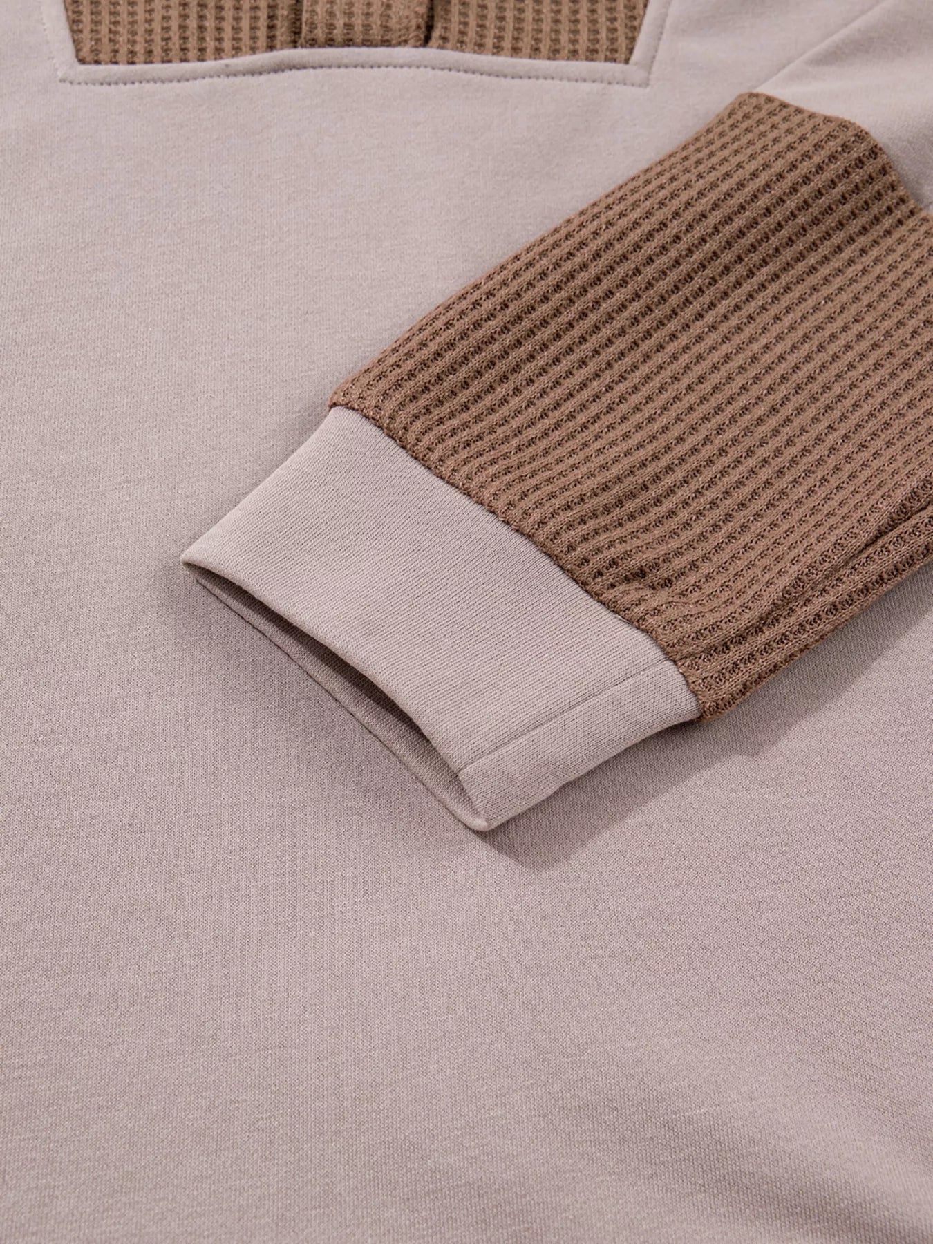 Oversize Waffle Patchwork Exposed Seam Casual Hoodie