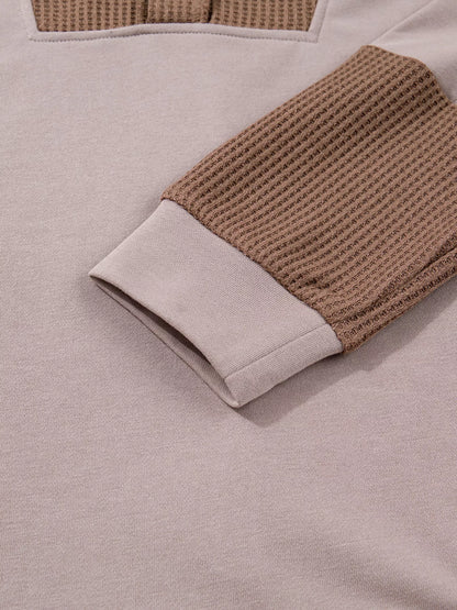 Oversize Waffle Patchwork Exposed Seam Casual Hoodie