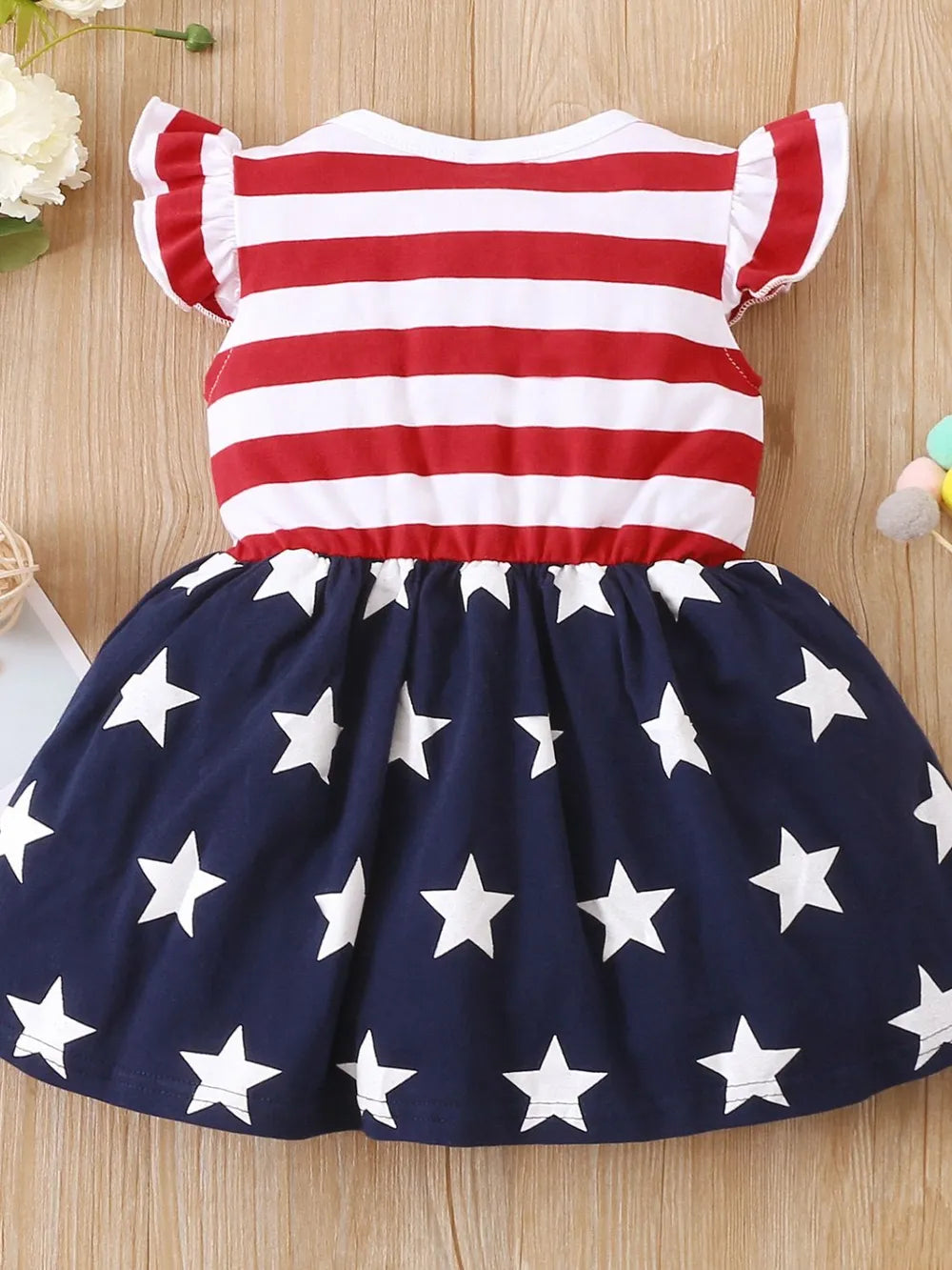 Striped & Stars Ruffled Round Neck Cap Sleeve Dress