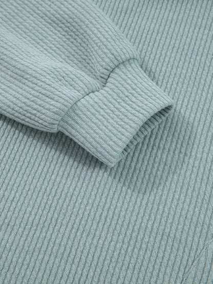 Ribbed Drop Shoulder Knit Hoodie