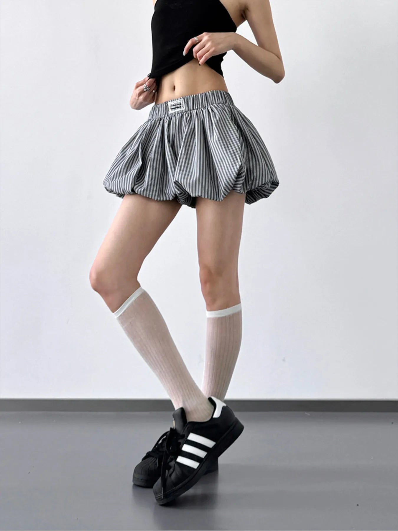 Striped Bubble Hem Casual Shorts