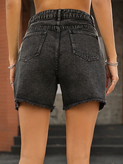 Raw Hem High Waist Denim Shorts