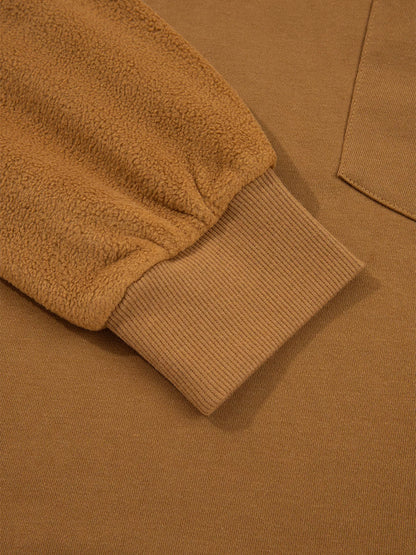 Oversized Textured Split Neck High Low Sweatshirt