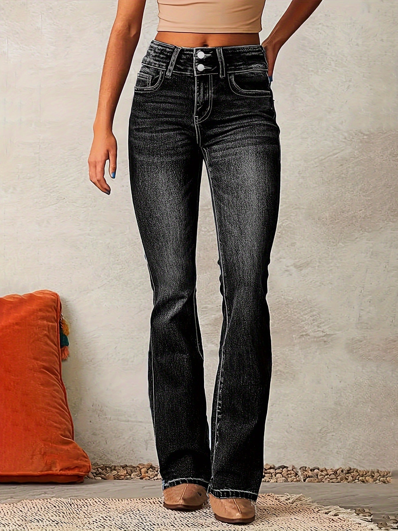 Cat Whisker Washed Bootcut Jeans Dark