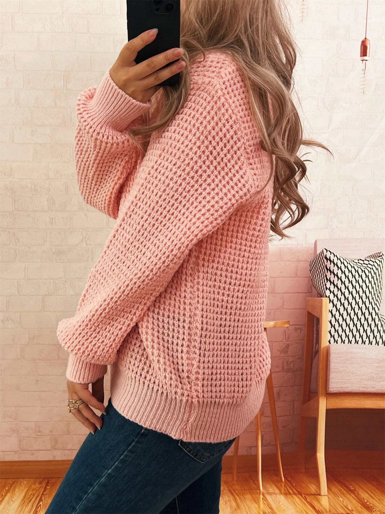 V-Neck Textured Knit Sweater