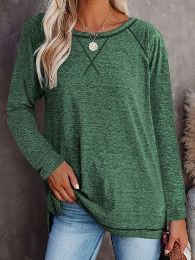 Round Neck Long Sleeve T-Shirt Dark Green