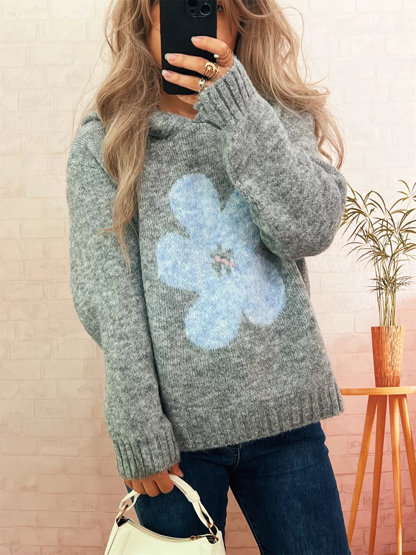 Flower Long Sleeve Hooded Sweater