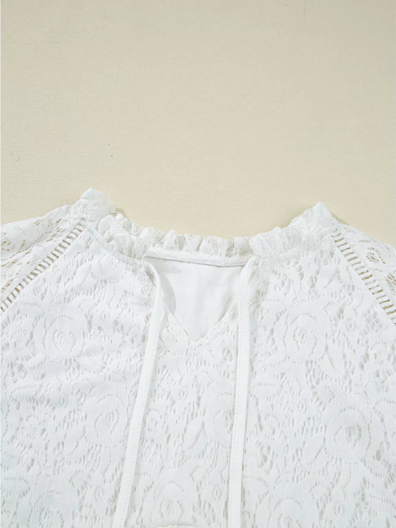Tie Neck Lace Ruffle Detail Long Sleeve Blouse