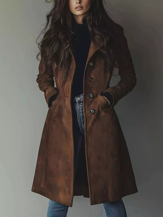 Button Up Long Sleeve Trench Coat Brown