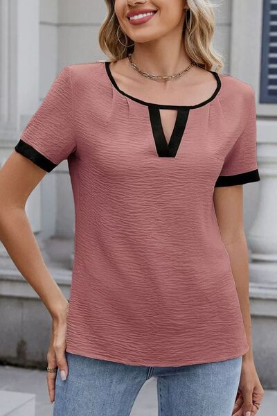 Cutout Round Neck Short Sleeve Top