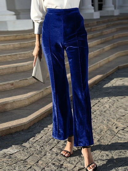 High-Waisted Wide Leg Velvet Pants Blue