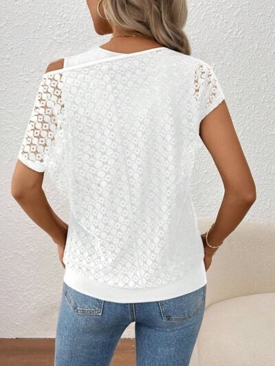 Lace Short Sleeve Fake Two Piece T-Shirt White