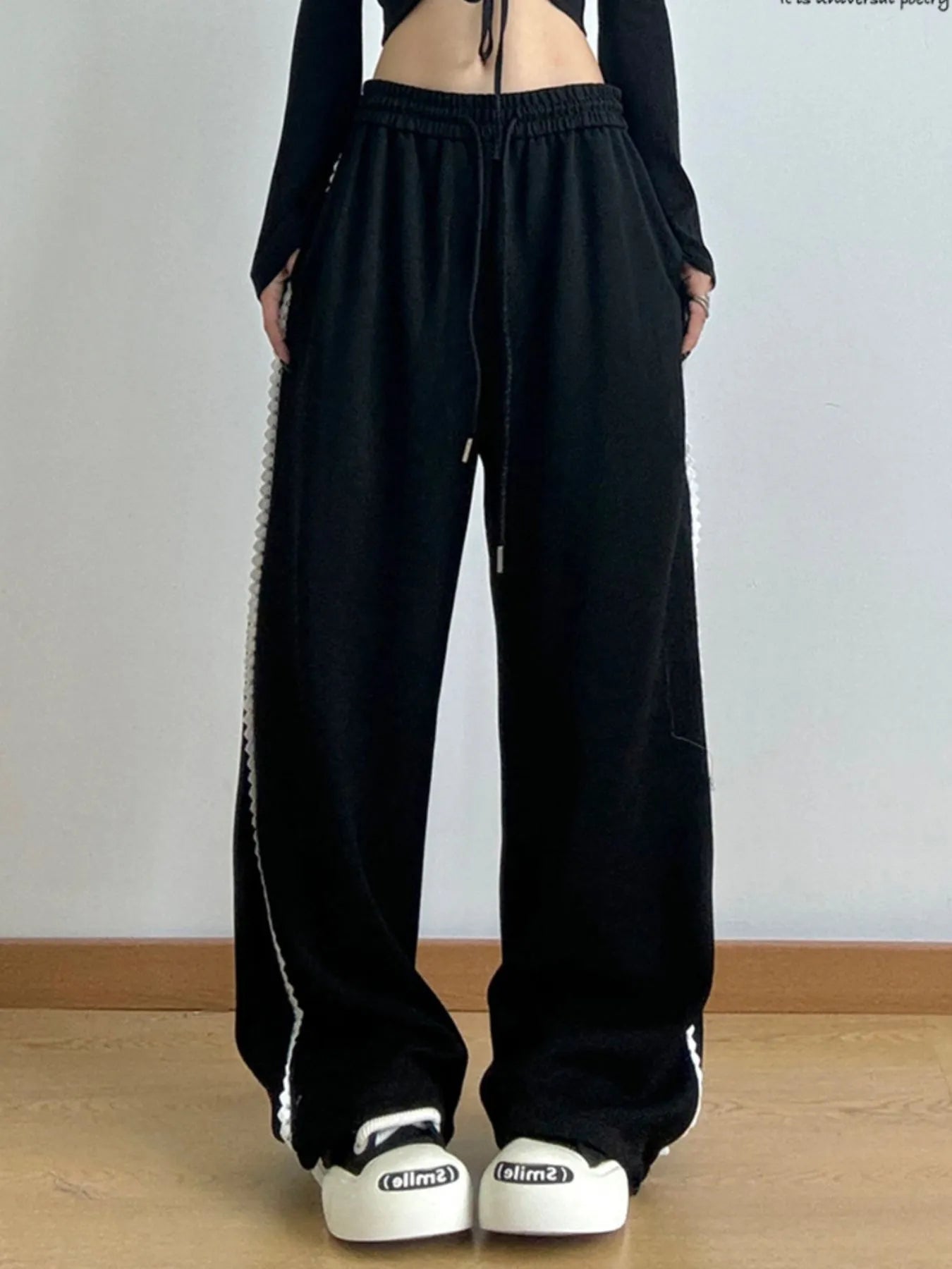 Loose Fit Wide Leg Casual Drawstring Pants