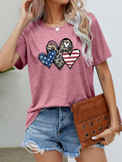 US Flag Leopard Heart Graphic Tee Dusty Pink