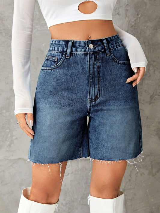 Frayed Hem Denim Shorts Medium