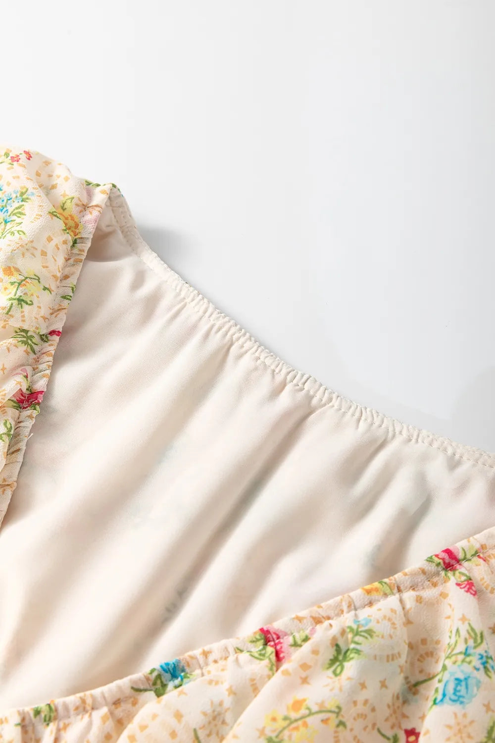 Boho Floral Tassel Tie V Neck Ruffle Wide Sleeve Mini Dress