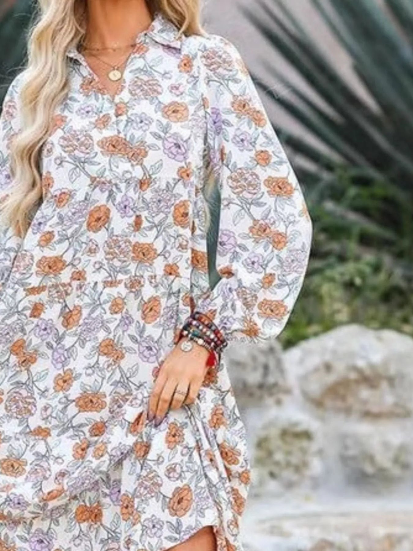 Floral Print Balloon Sleeve Midi Dress