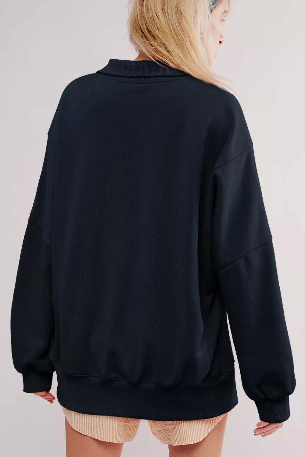 uttoned Collared Raw Detail High Low Baggy Sweatshirt with Slits