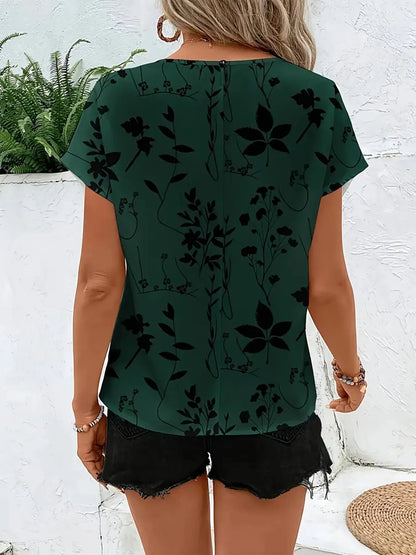 Printed Round Neck Short Sleeve Blouse