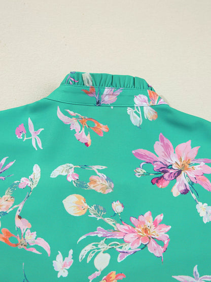 Floral Lantern Sleeve Button Front Shirt