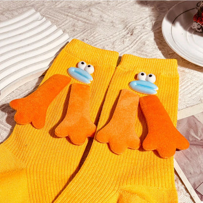 Cartoon Ribbed Knit Crew Socks Mustard One Size