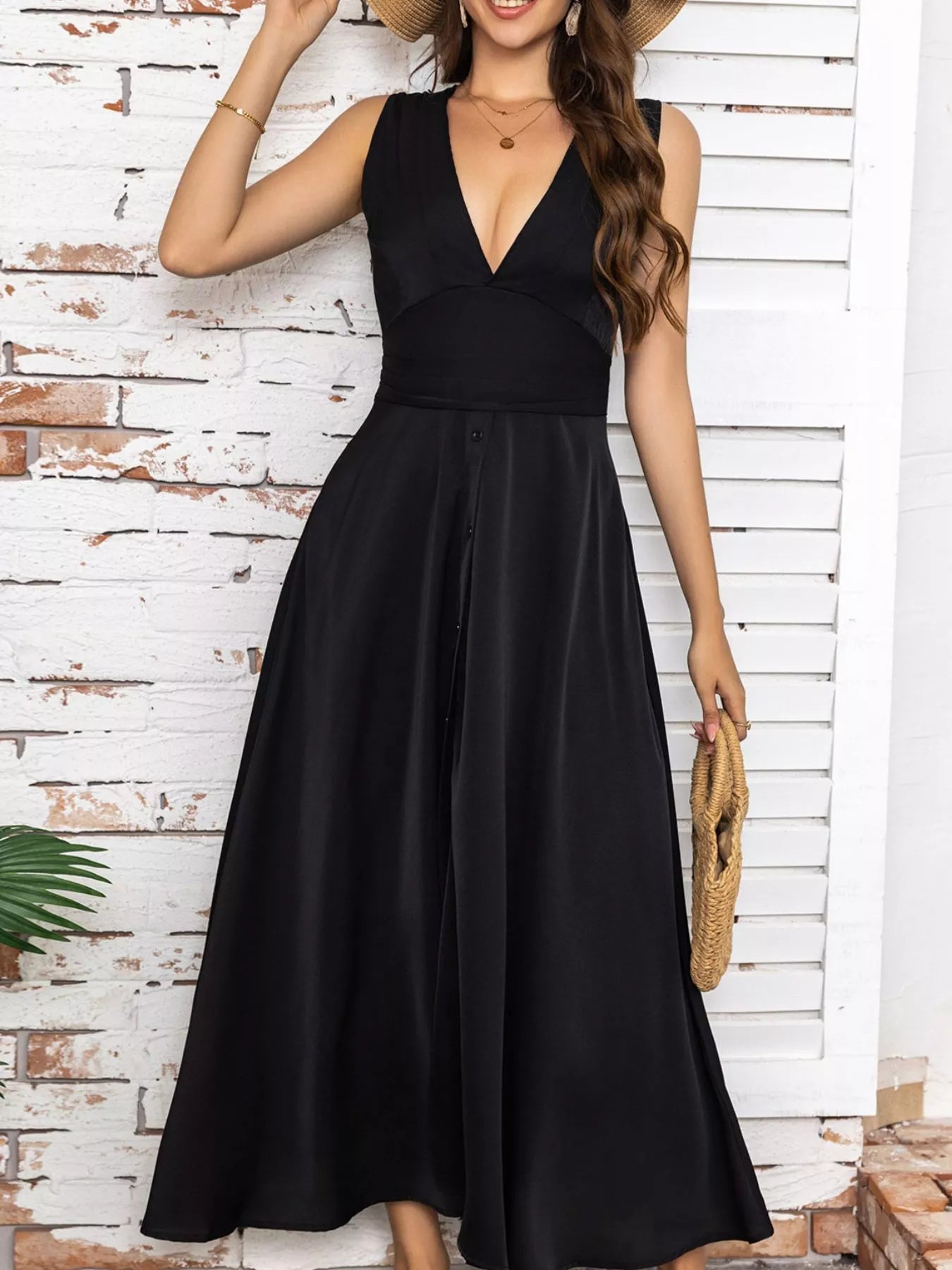 Full Size Slit V-Neck Sleeveless Dress Plus Size
