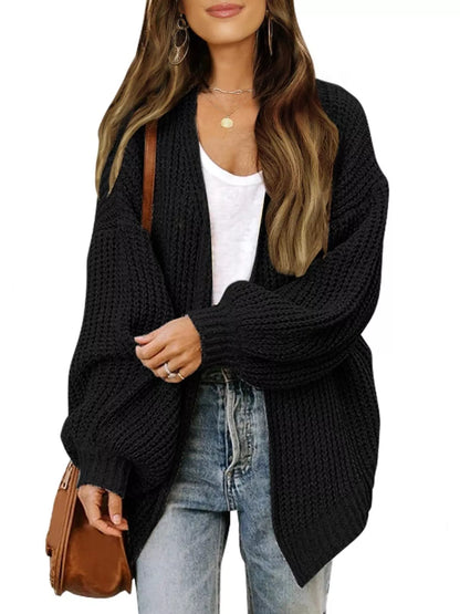 Oversized Chunky Knit Open Front Cardigan Black