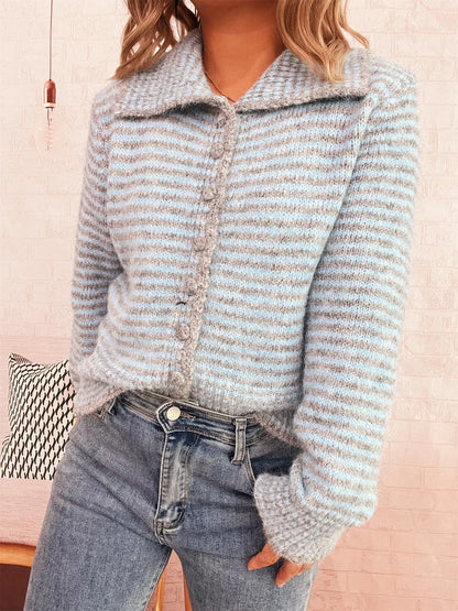 Striped Button-Up Long Sleeve Cardigan