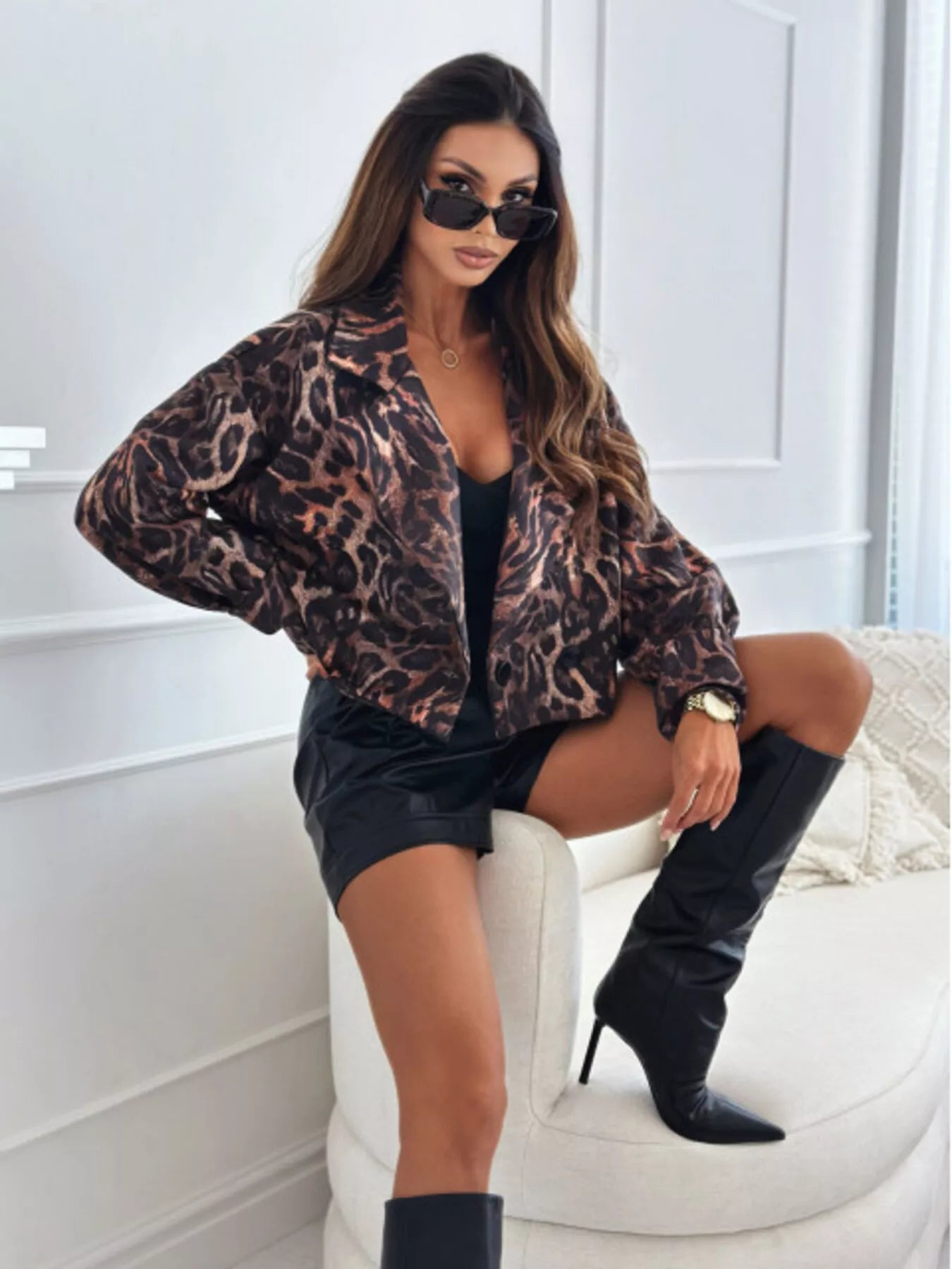 Leopard Print Cropped Blazer Leopard Print 1