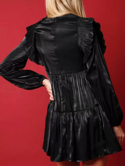 Christmas Ruffled Nutcracker Long Sleeve Dress