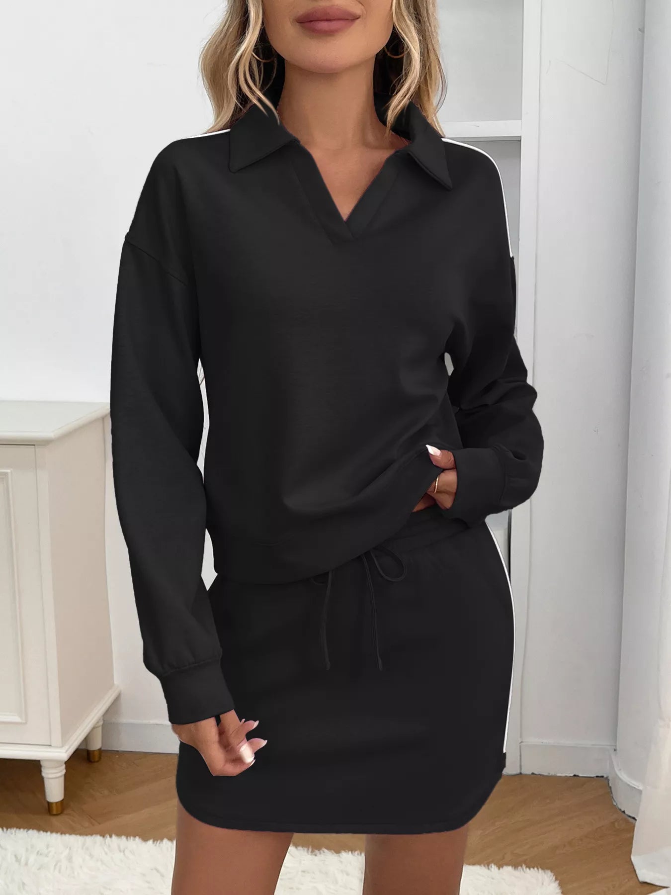 Dropped Shoulder Top and Skirt Set