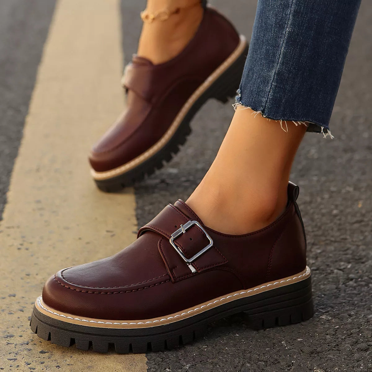 Buckle Accent Chunky Platform Loafers