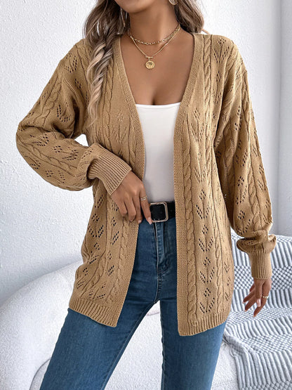 Openwork Open Front Long Sleeve Cardigan