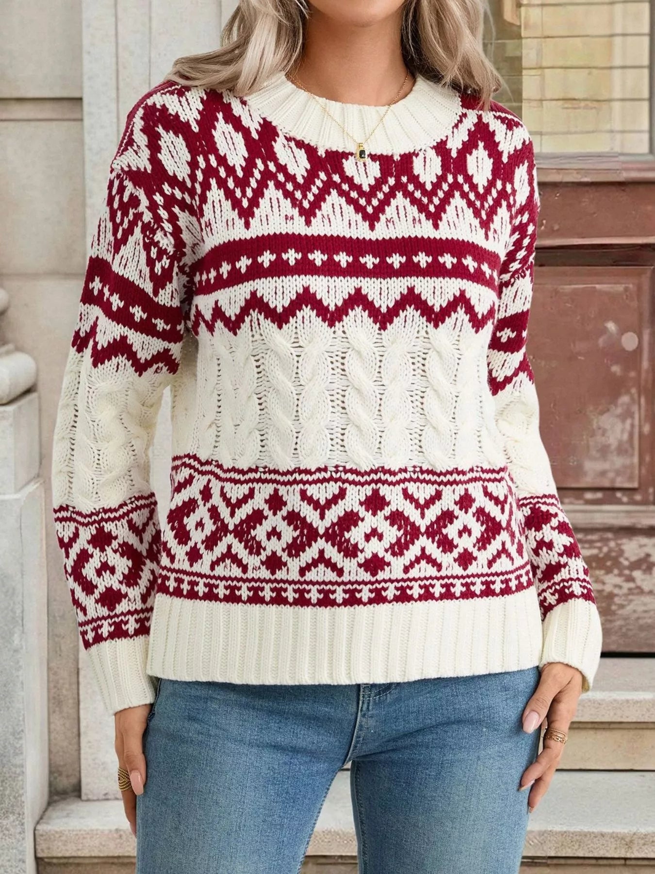 Christmas Cable Knit Long Sleeve Sweater