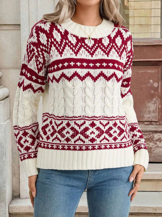 Christmas Cable Knit Long Sleeve Sweater
