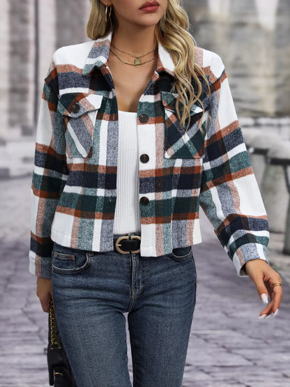 Plaid Oversized Button-Up Cropped Jacket