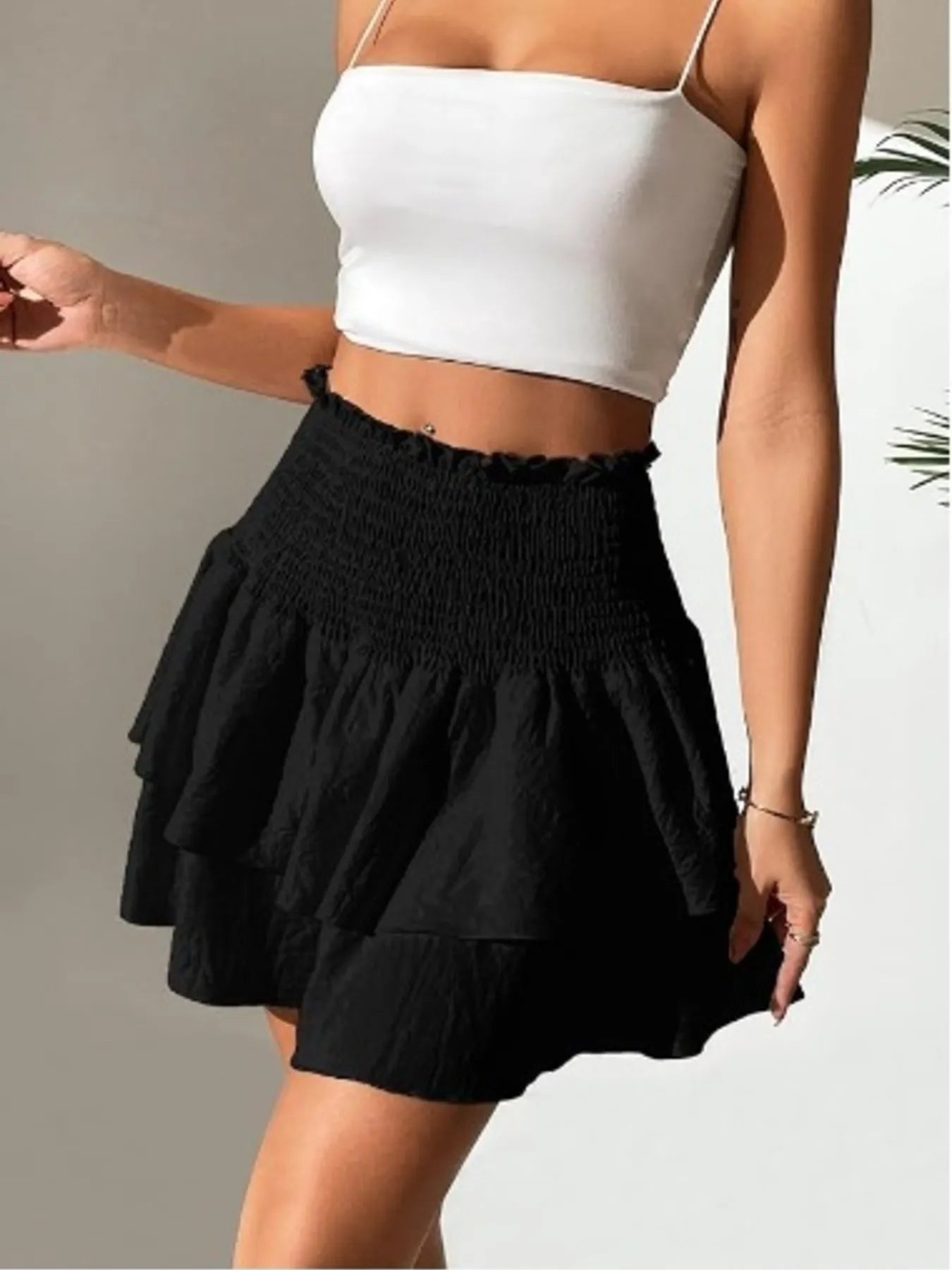 Smocked Layered Mini Skirt
