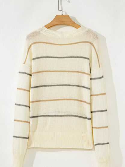 Stripe Striped Ribbed Edge Drop Shoulder Sweater