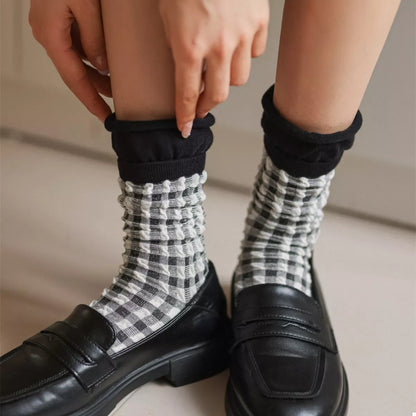 Two-Tone Cotton Knit Crew Socks