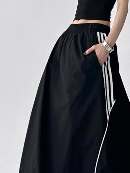 Striped Elastic Waist Maxi Skirt