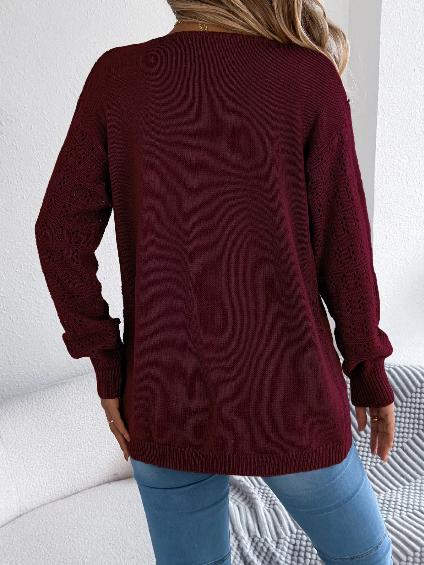 Open-Front Crochet Knit Cardigan