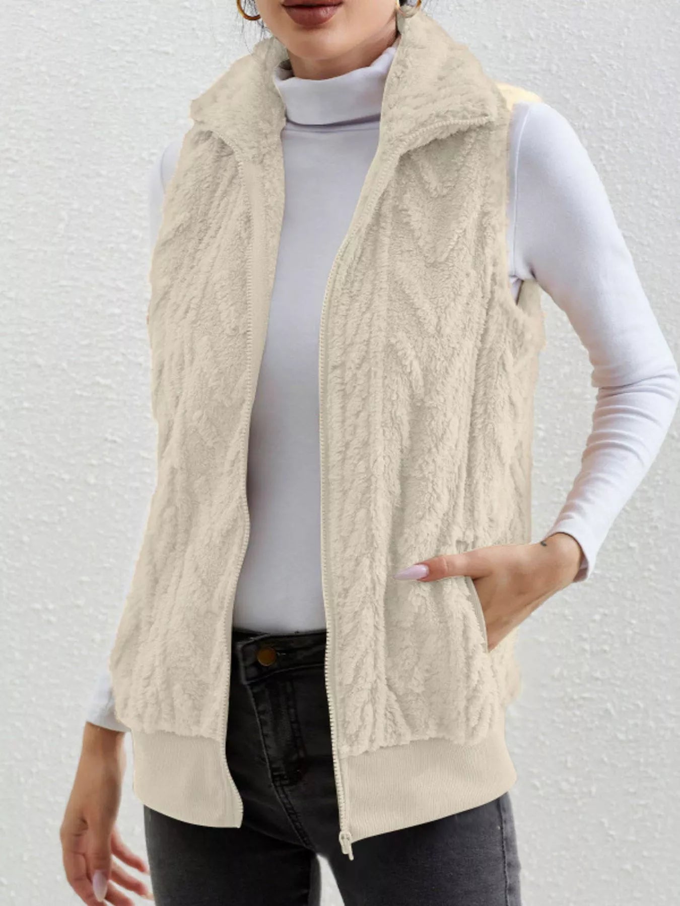 Full Size Cozy Faux Fur Zip-Up Vest Coat Plus Size