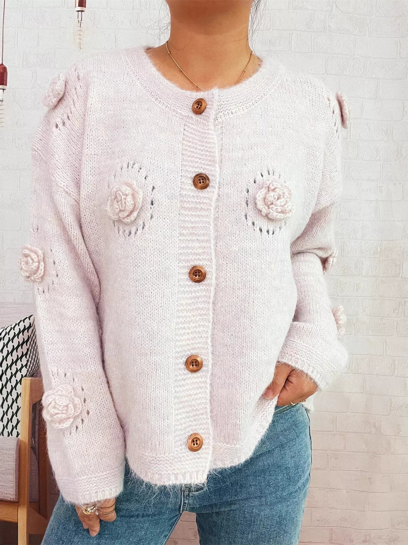 Flower Button-Up Cardigan