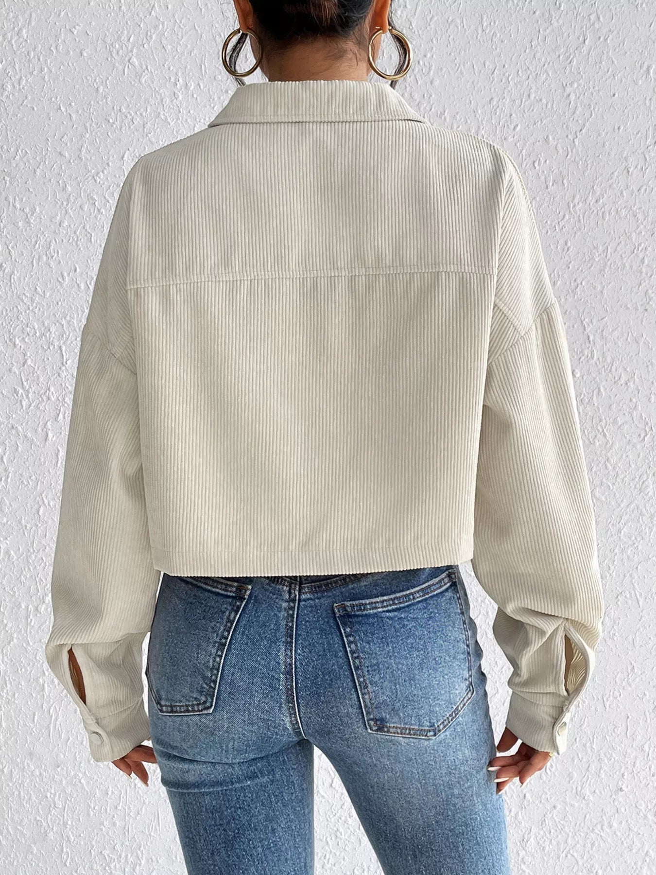 Casual Corduroy Snap Down Cropped Jacket