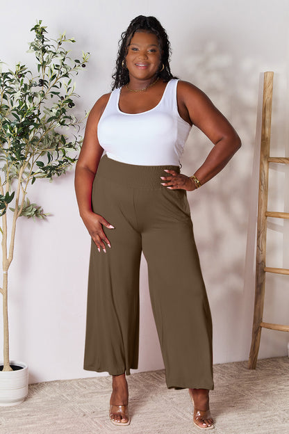 Smocked High-Waist Wide Leg Pants