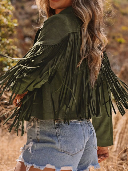 Cropped Fringe Faux Suede Jacket